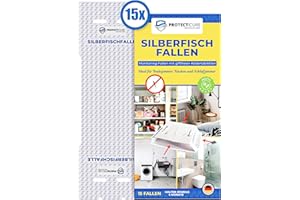 Hochwertige Silberfischfalle - 15 Silberfisch-Klebefallen mit Köder zur Befallsermittlung - ungiftig & geruchlos zur Bekämpfung Aller Silberfische - 16 Wochen Wirksamkeit pro Falle