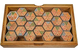 LOGOPLAY Hexadomino - Hexamino - Hexamino - Hexagone - Jeu de Ponte - Jeu de société en bois avec 63 pions