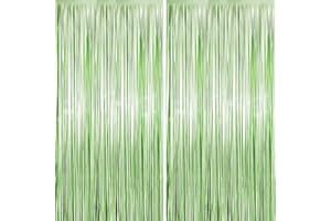 FAIRYMAIDEN 2 Stück Lametta Vorhang Grün, Glitzervorhang Lametta Grün, Glitzer Vorhang Geburtstag Luftschlangen Tinsel Curtain für Halloween Christmas Hawaii Geburtstag Jungle Dino Animal Party Deko (1m x 2m)