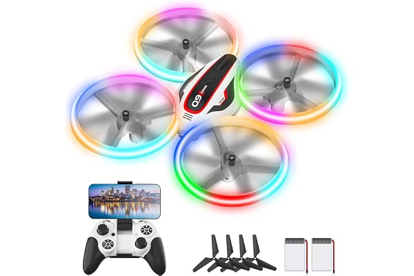 Drone avec Caméra pour Enfant,Quadricoptère HD avec Lumières Colorés,Jouet Cadeau pour Garçons,Filles et Débutants, Hélicoptère Télécommandé avec Mode sans Tête,Induction de Gravité