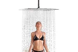 Suguword Soffione doccia a pioggia da 16 pollici, in acciaio inox, soffione a pioggia, anti-calcare, soffione a cascata, quadrato, cromato, 40 x 40 cm