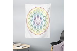 ABAKUHAUS Colorato Arazzo, Radiant Fiore della Vita, Decorazione murale in Tessuto per Camera da Letto, Soggiorno, dormitorio, 110 x 150 cm, Multicolore Melanzana