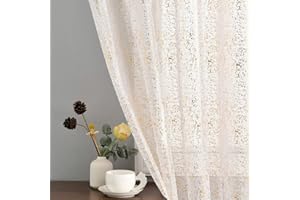TERLYTEX Durchscheinende Vorhänge, 160 cm Länge, Metallic-Goldfolie, glitzernd, für Schlafzimmer, Privatsphäre, goldfarben, 132 x 160 cm, 2 Schals, Gold/Weiß