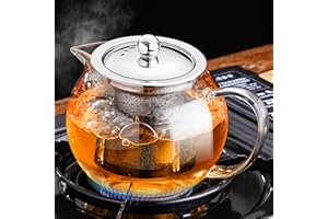 PARACITY Tea Pot 650ML, Glass Teapot with Removable Stainless Steel Infuser, Borosilicate Glass Teapot for Loose Tea, Camping, Travel