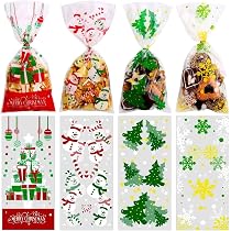 Set di 100 Sacchetti Biscotti Natale Trasparenti, Sacchetti Regalo per
