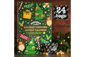 Popcorn Shed Calendrier de l'Avent Gourmet Popcorn 2022, 24 jours de popcorn – 6 saveurs luxueuses, végétalien et sans gluten, calendrier de l'Avent sans chocolat
