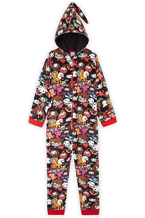 Pyjama Onesie Harry Potter Enfant - Poudlard - Capuche Sorcier - Taille 5-15 Ans - 100% Polyester