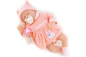 The Magic Toy Shop Bibi Doll - 20" Realistic Reborn Handmade Sleeping or Open Eyes Baby Girl/Boy Doll with Dummy & Feeding Bottle (Sleeping Girl)