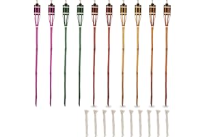 Relaxdays Set da 10 Fiaccole per Giardino, Accensione ad Olio, in bambù, con Stoppino, Outdoor, Altezza 90 cm, Colorati