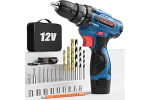 FAHEFANA Akkuschrauber, 12V Akku Bohrschrauber Set, 25+1 Akkubohrer 25Nm Drehmoment Max mit 2000mAh Akku, 24tlg Zubehör und Tragetasche, 10mm Bohrfutter, 2-Gang, LED-Licht, Klein Akku Schrauber