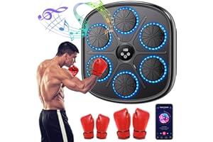 QBIOWER Music Boxing Machine, 2025 Boxing Machine with Gloves and LED Lights, 9 Speed & Mode, Bluetooth Connection, Smart Counting, Punching Machine, Wall Mounted Music Punch Machine for Kids & Adults