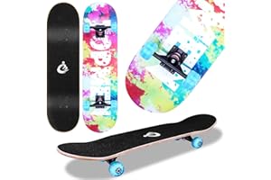 VIKASTER Skateboard Kinder, Skateboard Komplette für Anfänger, 79*20cm , Kinder Anfänger, Skateboard für Kinder Teens Erwachsene, Skateboard mit LED-Blitzräder