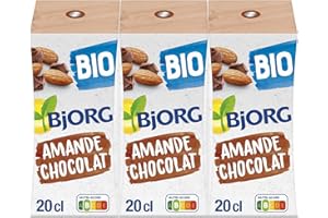 BJORG - Lait d'Amande Chocolat - Source de Calcium - 100 % Végétal - Pauvre en Acides Gras Saturés - Bio - 3 Mini Briques de 20cl