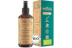 SOENA 100% BIO ROSMARINWASSER 200ml | [BIO-ZERTIFIZIERT] 100% NATURREIN Aus Echtem Rosmarin Gesichtswasser - Beruhigt & Verfeinert Poren | Für Gesicht Körper & Haare | 100% REIN