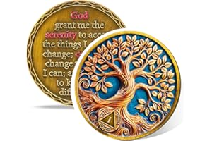 VITALWAY Tree of Life 1 Year Sobriety Coin, Recovery & Growth AA Medallion, One Year Golden Sober Coin for Addiction Recovery, Alcoholics Anonymous Sober Gifts for Women Men Sponsor