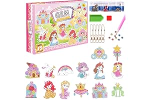 PAMIYO 15 Pcs Diamond Painting Kit, Diamond Arts Craft Mosaic Kits, Cute Princess Shape Diamond Painting Keyrings for Girls Birthday Gifts, Toys for 7-12 Year Olds Girls
