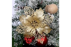 Queta Flores para Árbol Navidad Adornos, 12pcs Flores Artificiales para Decoraciones Árbol Navidad, Guirnaldas Boda Fiesta DIY Diámetro 6.3inch (Oro)