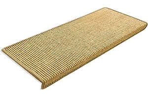 casa pura Sisal Floor Runner (Natural, 15 Stair Treads, 23.5 x 65 cm, Rectangle) Hallway Runner Natural Fibre Rug Carpet Flooring Area Rug Sylt Collection, Non-slip Back Rug