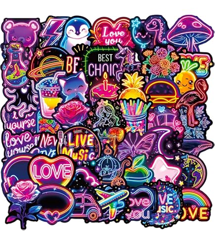100 Autocollants Néon Fun FUGLUS - Adhésifs Waterproof Pour Décorer Gourde, Skate, Ordi, Valise… - 5