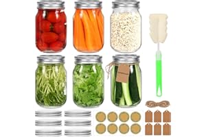 EKKOVLA Mason Jars with Airtight Lids and Bands- 6 Pack 500ml/ 16 oz Regular Mouth Canning Jars- Clear Glass Pint Jars for Overnight Oats, Pickling, Food Storage, DIY Projects- Extra 6 One-Piece Lids Included