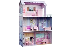 TEAMSON KIDS Olivia's Little World Tiffany, duży drewniany domek dla lalek z meblami i akcesoriami, 3-piętrowy domek dla lalek dla dzieci, domek dla lalek 30 cm, 3 lata +