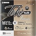 TokiHealth Ultra Thin Premium Adult Diapers Pants Pull up Style | Medium (M) - Waist Size 24 to 33 inches (60-85cm) | Up to 12 Hours Overnight Absorption Protection | Unisex | 10 Counts