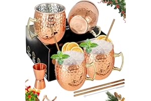 SuproBarware Moscow Mule Lot de 4 tasses avec doseur de 0,6 cl en acier inoxydable plaqué cuivre 530 ml Parfait pour les boissons froides