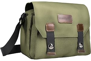 Mantona - Custodia Milano piccola, alla moda, universale, per fotocamere digitali reflex e fotocamere di sistema, accessori vintage, colore: Verde oliva