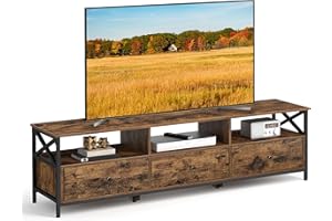 VASAGLE Mueble de TV, Mesa de TV de hasta 80 Pulgadas, con 3 Cajones de Tela y 3 Compartimentos Abiertos, 178 x 40 x 50 cm, para Salón, Dormitorio, Marco de Acero, Marrón Rústico y Negro LTV303KD01