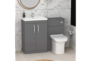 ROYAL BATHROOMS 1100mm Modern Indigo Grey Gloss Bathroom 2 Doors Mid-Edge Vanity Unit Basin Sink & Crosby Pan + Toilet Furniture Set