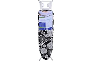 Royalford Ironing Board, Adjustable Height & Iron Rest To Secure Iron In Place, Lightweight & Foldable For Compact Storage, Protective Feet,100% Cotton Fitted Cover (Blue) - 114 x 33 cm