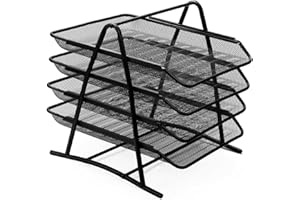 Unibos | Mesh Desk Organiser 4 Tier Letter Tray Organizer Office Desktop Document Paper File Storage Mesh Filling Collection for Home & Office Use (BLACK)