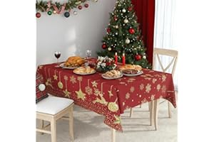 PureHaus Rote weihnacht schneeflocktische Tischtuch, mit Elch Schneeflocke Stern, Abwaschbar Wasserdicht Tischwäsche, Winterurlaub Party Weihnachtsdekoration, 140 x 240 cm