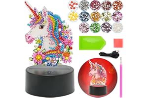 KAZAIGOU Einhorn Geschenke für Mädchen 5 6 7 8 9 Jahre, Basteln Mädchen 7 8 9 10 Jahre Diamond Painting Nachtlicht, 3D Kreative Diamond Painting Lampe Bastelset Kinder Spielzeug für Mädchen Ab 6-12 Jahre