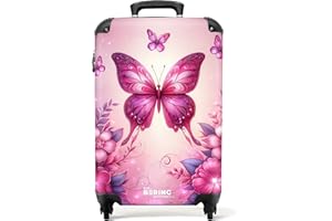 NoBoringSuitcases.com %}Valise Enfant Cabine Roses et Prepare Roulette, 55x35x25cm (Papillons - Violet)