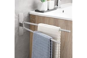 ‎OETAMS OETAMS Handtuchhalter Ohne Bohren 180° Schwenkbar Handtuchstange Selbstklebend Handtuchhalter 304 Edelstahl Badetuchhalter Doppelter Habdtuchhalterung Gebürstet Silber