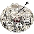 BENGALEN Pooja thali Set Silver Plated with 8 Inch Plate Bowl Agarbatti Stand Palli Kalash Diya Kumkum Holder Coin Puja Thali for Home Mandir Office Wedding Return Diwali Gift Items