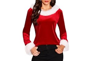ADORPOP Ladies Christmas Jumpers UK - Womens Xmas Long Sleeve Tops V Neck T Shirts Sexy Santa Fur Trim Pullover Sweater