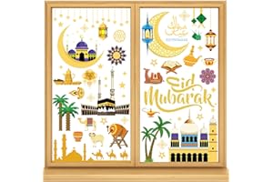 Wothfav Eid Mubarak Decoration, Stickers Ramadan Fenêtre, Autocollant de Fenêtre Eid Mubarak, Étoile Lune Ramadan Autocollants Fenetre pour Chambre d'Enfant Deco Eid Mubarak Ramadan Fête