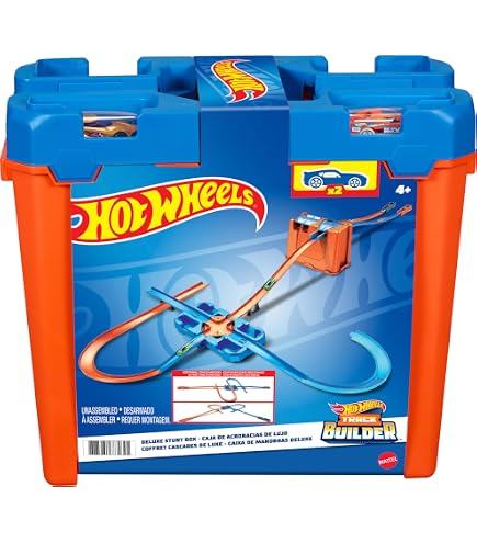 Hot Wheels Track Builder Unlimited Coffret Lancement Express avec boîte de Rangement, Pistes, loopings et Une Voiture, Jouet pour Enfant, GVG11