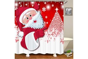 CJWLKJ Merry Christmas Shower Curtains for Bathroom 72 x 72 Red Santa Claus Tree Winter Snow Snowflake Rustic Retro Farmhouse Bathroom Decor