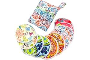 Pinowu Bio bambusowe wkładki do karmienia – 10 zmywalnych wacików + torba do mycia, wkładki do sutków do karmienia piersią, urocze osłony na sutki do karmienia piersią (pastelowy dotyk, duże 12,9 cm)