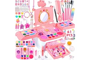 ZHHGOO Kit de Maquillaje Niñas, 61 PCS Lavable de Maquillaje,Tocador de Maquillaje Niña,Regalo de Princesa para Niñas, Juguete de Maquillajepara Cumpleaños y Navidad para 3 4 5 6 7 8 9 10+ Años