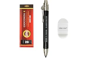 intervisio Koh-I-Noor 5311 Portamine Meccanico 5.6 mm - Moderno Portamine in Metallo con Mina in Grafite Set 4865 2B e Gomma Portamine intercambiabile per Scuola, Ufficio, Scrittori e Artisti