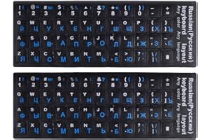 CASEBUY (2PCS Pack) Russian Keyboard Stickers, Keyboard Letters Replacement Stickers Russian Black Background with Blue Lettering for PC Computer Laptop Notebook Desktop Keyboards(Russian-Blue)