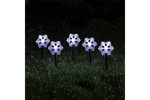 Lights4fun - 5 Estacas Decorativas Luminosas en Forma de Copos de Nieve con Led Blanco Frío a Pilas para Uso en Exteriores