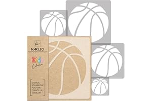 NL NAKLEO ART & WALL DECOR NAKLEO 5 pcs Reusable Plastic Stencils - Basketball Basket Ball - 34x34cm to 9x9cm - Pattern Children Kids Painting Template Room Decor - Craft DIY Wall Furniture