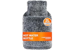 Bonilife Hot Water Bottle with Cover, 2L Large Hot Water Bottle for Period, Neck, Back Pain Relief, Fluffy Hot Water Bag with Cosy Hand Warmer Pocket Cover for Men Women Adult Kids-Black
