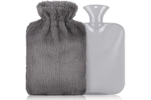 CHGANG Hot Water Bottle with Plush Cover, 2L Hot Water Bag for Menstrual Cramps, Neck and Shoulder Pain Relief, Hot and Cold Compress, Hand Feet Warmer（Gray）