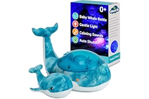 Cloud B Calmante Proyector de Fondo Marino con Sonidos relajantes | Brillo y Velocidad de Movimiento Ajustables | Apagado automático | Luz Nocturna Musical Ballena Tranquil Whale Family - Azul